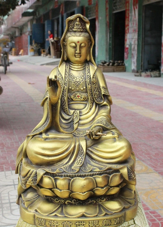 

16" Chinese Buddhism Bronze Sit Lotus Kwan-yin Guanyin Bodhisattva Buddha Statue