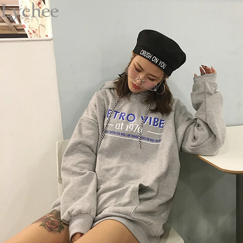 Женский свитшот Lychee в стиле Харадзюку худи ретро Vibe 1970 с буквенным принтом