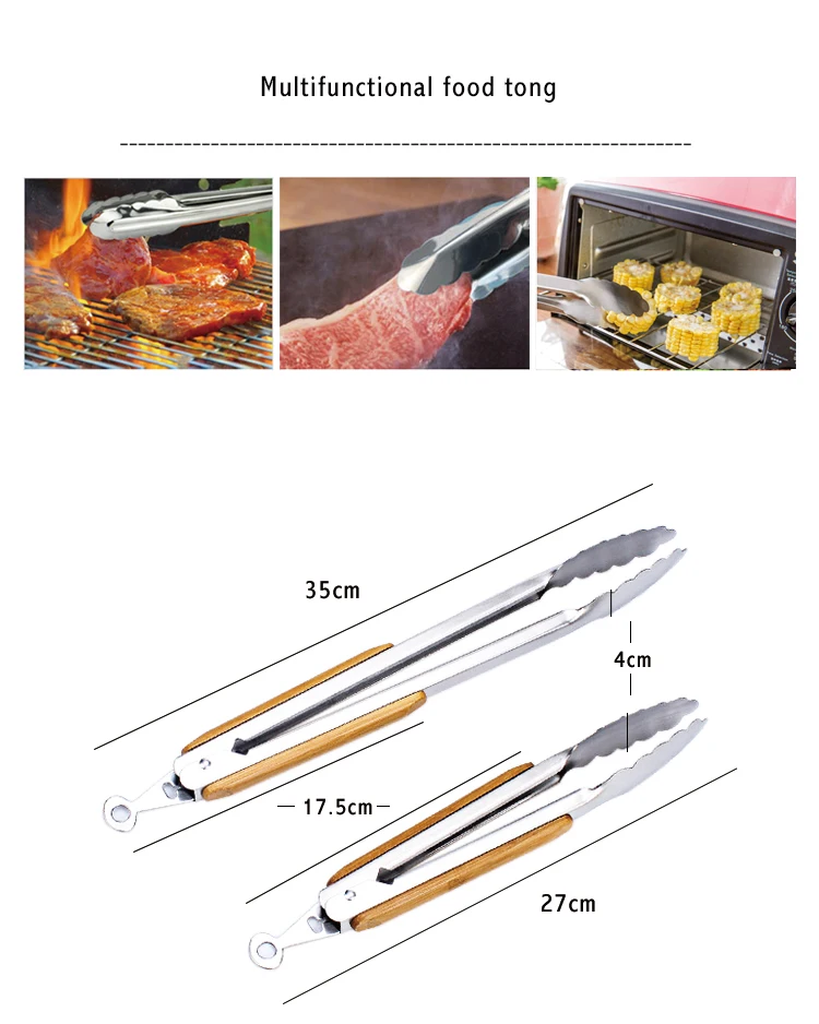 9 и 12 дюймовые Щипцы из нержавеющей стали бамбука кухонные щипцы инструменты