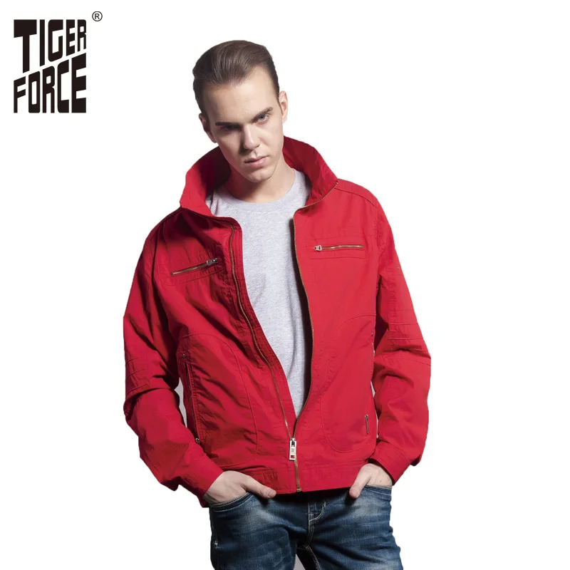 TIGER FORCE 2018 Бренд Мужская Модная Повседневная Куртка Весна Пальто Красный Френч