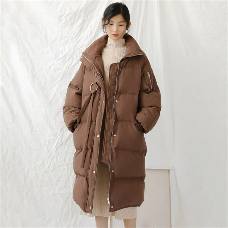 

Winter women outerwear 2018 new solid color medium long female cotton jacket long sleeve stand collar thick ladies parkas cw502