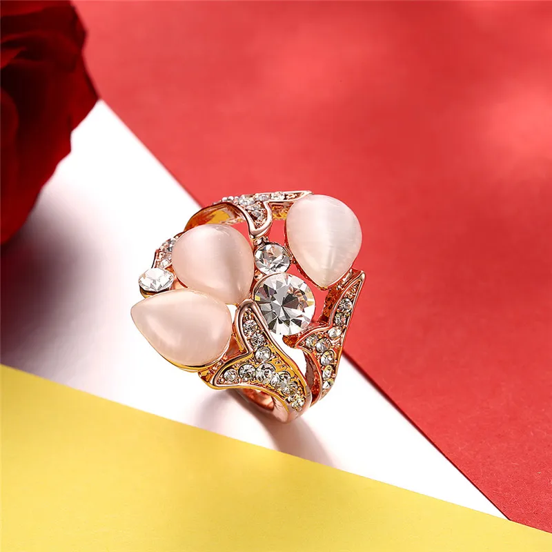 Модные роскошные розового золота кольцо женский 3 шт. полудрагоценные камни