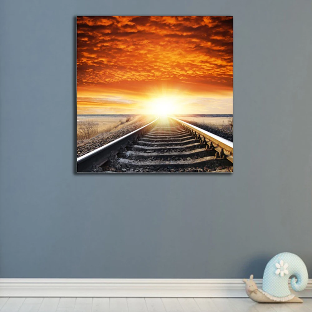 Laeacco Railway Dusk Sunshine Современная картина маслом для дома спальни гостиной ресторана
