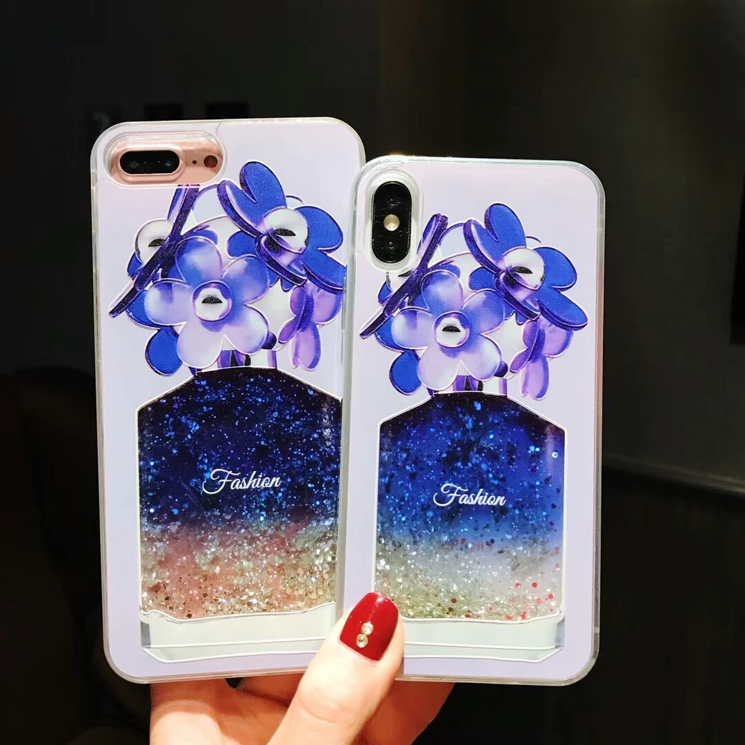 Fashion Cute Zou Chrysanthemum Perfume Bottle Liqued Cases for iPhone 6 6s 7 8 Plus Glitter quicksand Vase Girl gift Phone Cover |