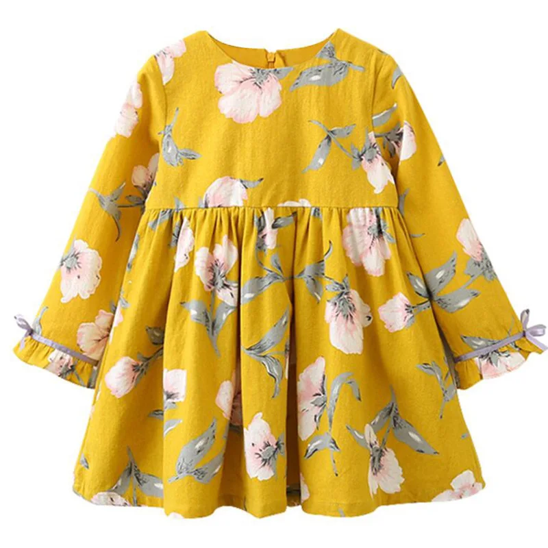 Spring and Autumn New Girls Dress Fashion Full Print Flower Bow Long Sleeve Children's clothings | Детская одежда и обувь