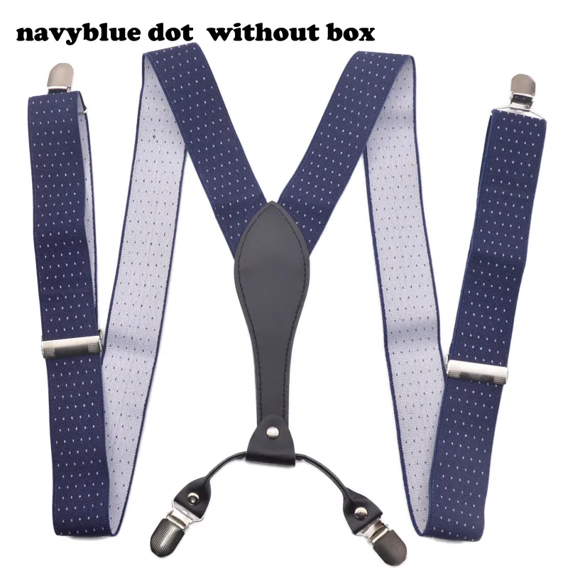 navy dot without box Мужские 3,5 см ширина регулируемые четыре клип на Y-Back твердые черные эластичные подтяжки для отца/дедушки 110 см - Цвет: navy dot without box