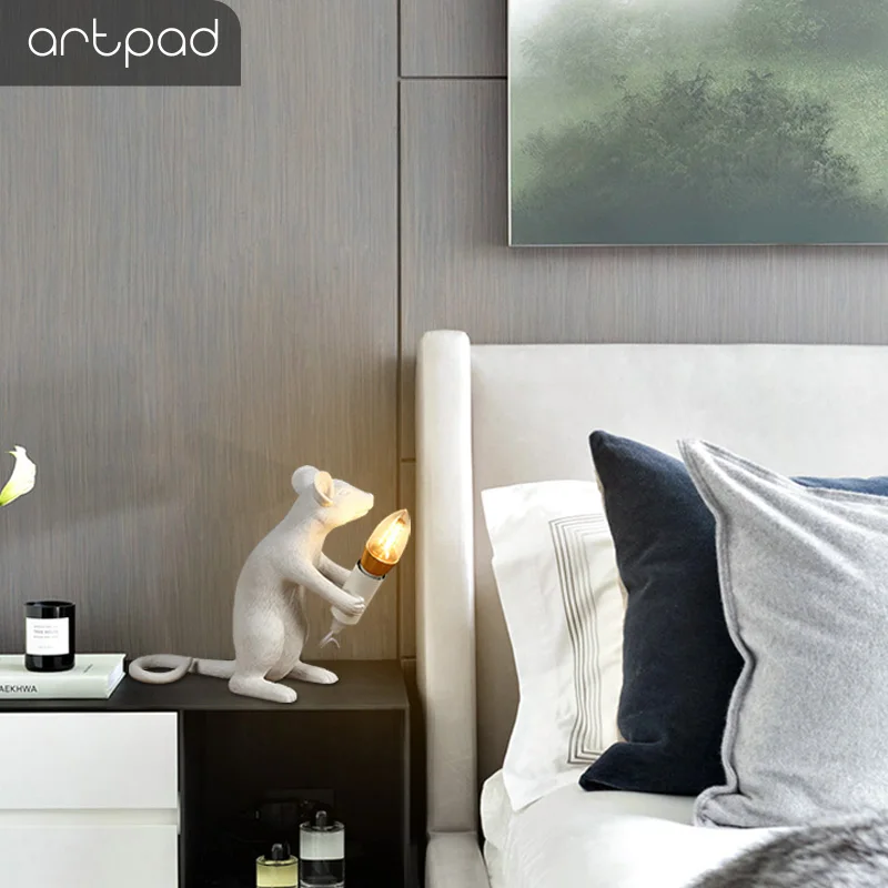 Artpad смола скульптура Мышь Крыса настольная лампа E14 держатель ночник украшение