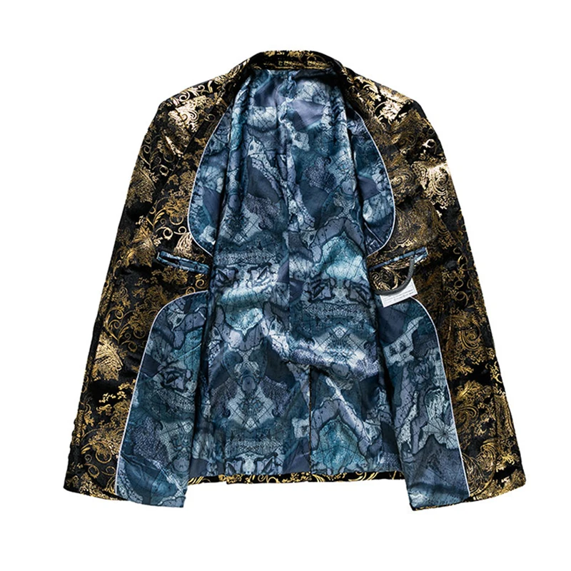 Превосходное качество барокко дизайнерский Мужской Блейзер Цветочный золотой