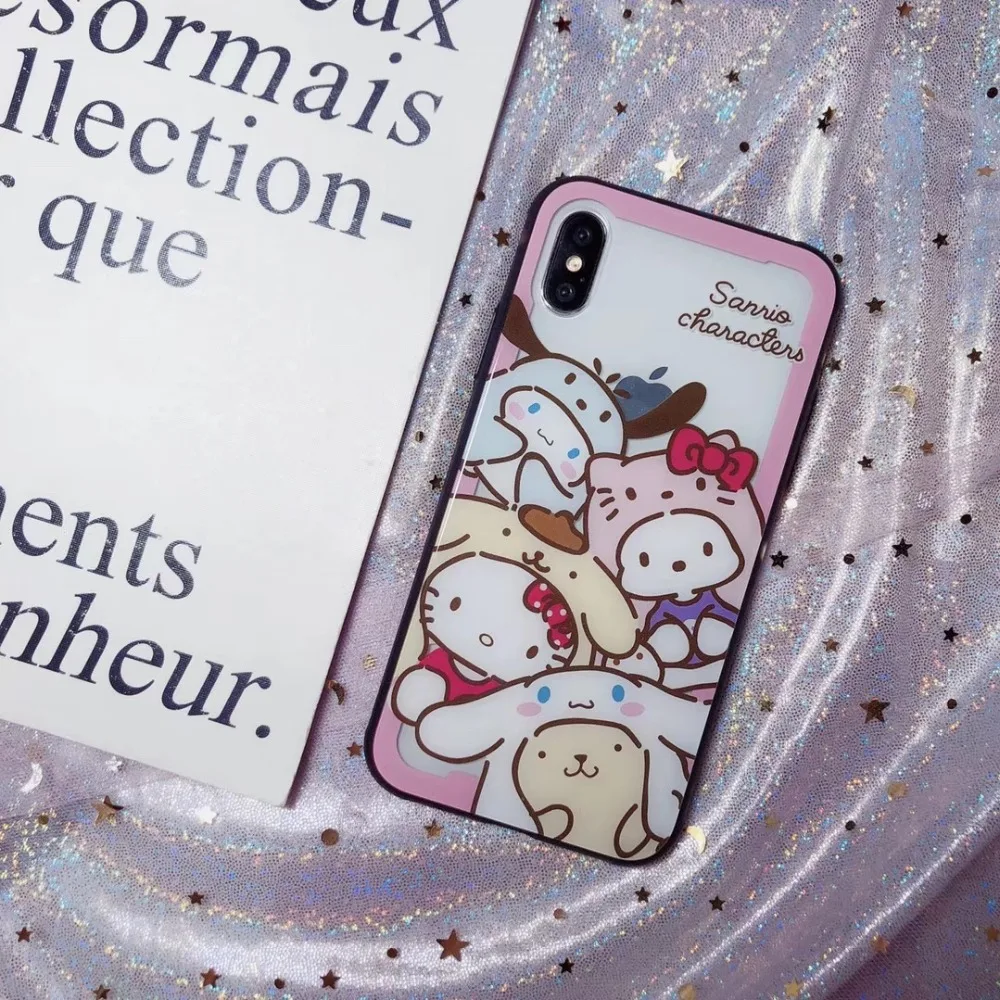 Disneys Санрио мультфильм близнецов звезда Мелодия hello kitty Cat стекло чехол для телефона для iphone 6s 7 8 плюс x xr xs max чехол прозрачный