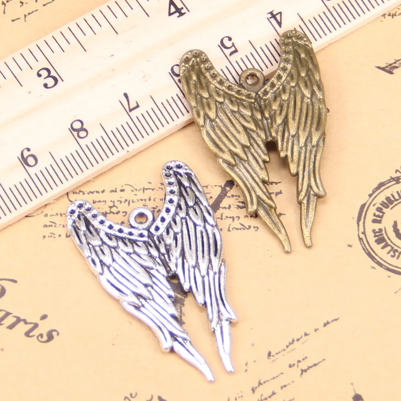 

26pcs Charms For Jewelry Making angel wings 39x24mm Antique Silver Plated Pendants DIY Handmake Tibetan Silver Bracelet Necklace