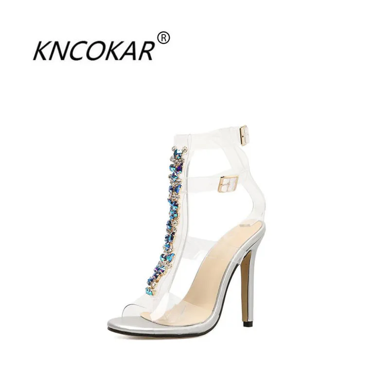 KNCOKAR новые женские летние модные и яркие прозрачные туфли на шпильках с