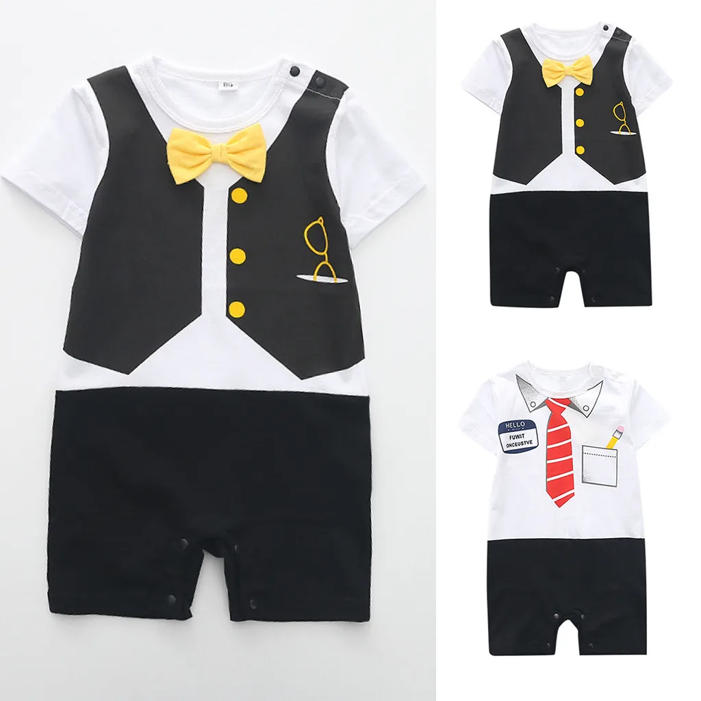 New Baby Costume Toddler Kids Boys Gentlemen Tie Outfits Cartoon Romper Jumpsuit Clothes Roupas Summer Clothing 3M-24M |