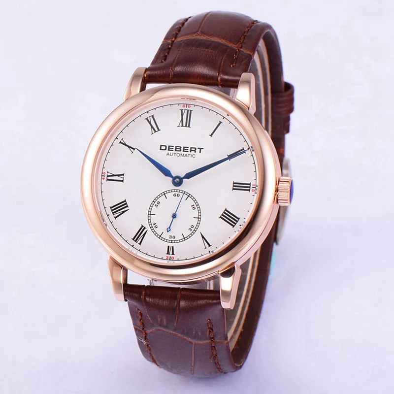 Мужские автоматические часы deber 40 мм Rosegold синие с римскими марками Чайка Mov не