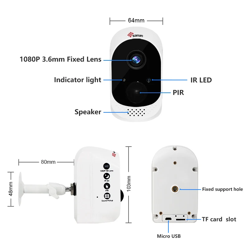 Sanan перезаряжаемая батарея с питанием от ed Wi-Fi камера 1080P Водонепроницаемая HD батарея наблюдения Wifi Камера PIR низкая мощность домашняя камера