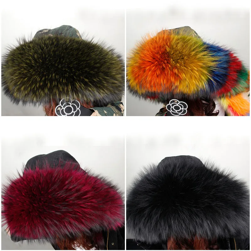 Sfdt новые модные женские роскошные меха енота воротник куртка с капюшоном толстом