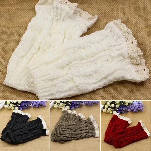 Популярные женские вязаные гетры с кружевной отделкой Короткие манжетами носки