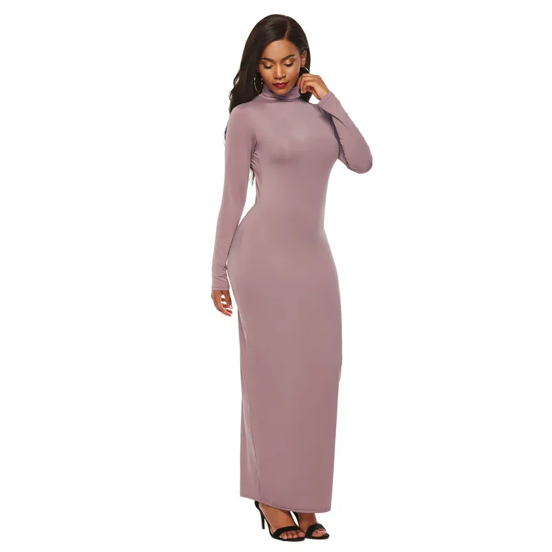 New popular long-sleeved slim women's dress high waist tight collar casual stretch fashion | Женская одежда