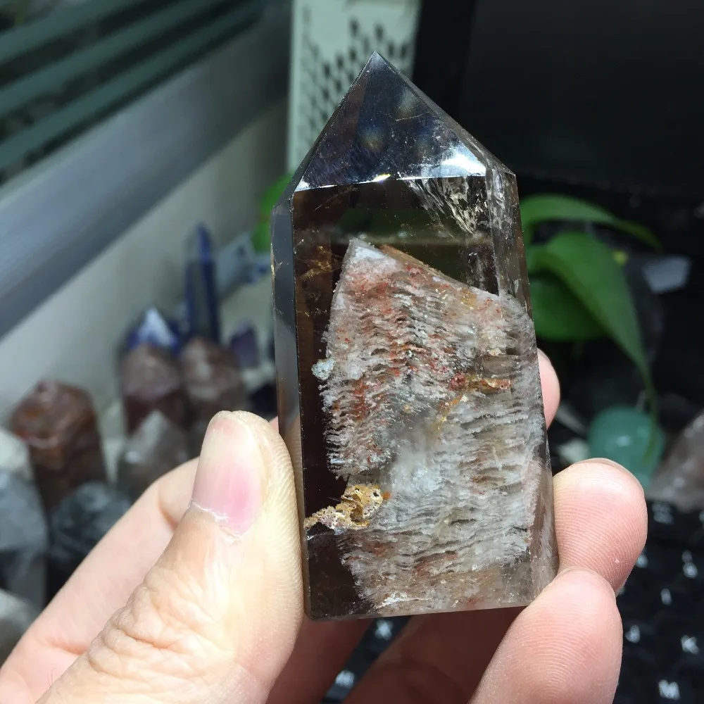 #HD1130(83g)Natural crystal ornaments smoky quartz flavor talisman feng shui white mountain hierarchical details wand decoration | Дом и сад