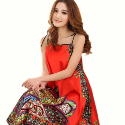 Модная летняя пикантная шелковая ночная рубашка с принтом женское платье на