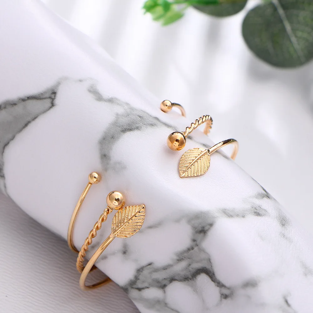 Регулируемые 3 шт/1 набор браслеты золотого цвета Дерево лист Бусы Браслеты для