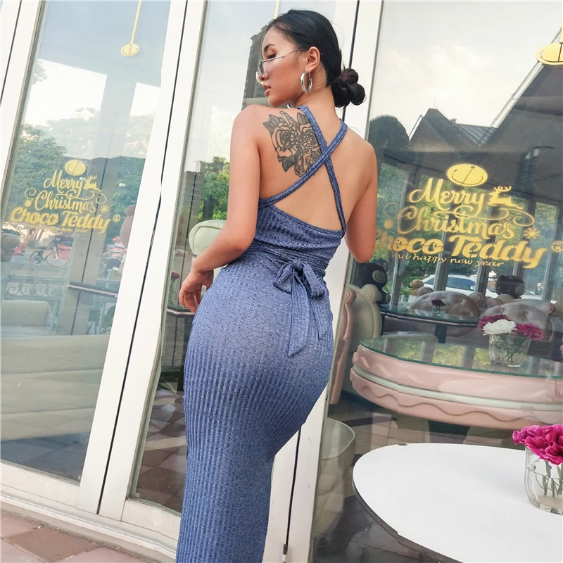 Летнее женское сексуальное Клубное Бандажное платье с открытой спиной на