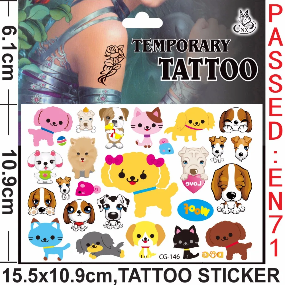 Временная тату наклейка littel dog cat 4 шт./лот наклейки для детвечерние детского дня