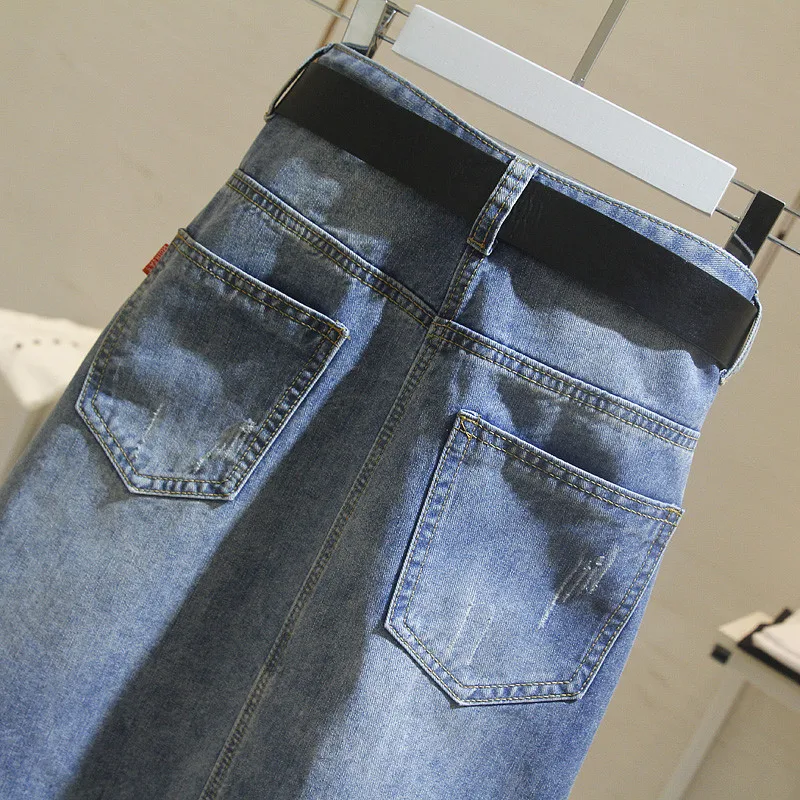 Женская джинсовая юбка высокая талия длинные линии 5XL размера плюс|Женские юбки| |