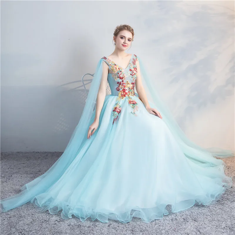 Женское свадебное платье It's Bride голубое элегантное до пола без рукавов с