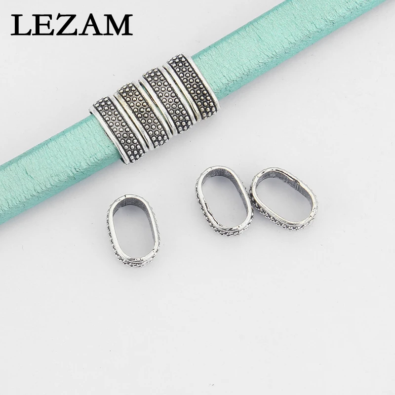 

10pcs Antique Silver Plated Dots Slider Spacer Beads For 10x6mm Bracelet Licorice Leather Cord