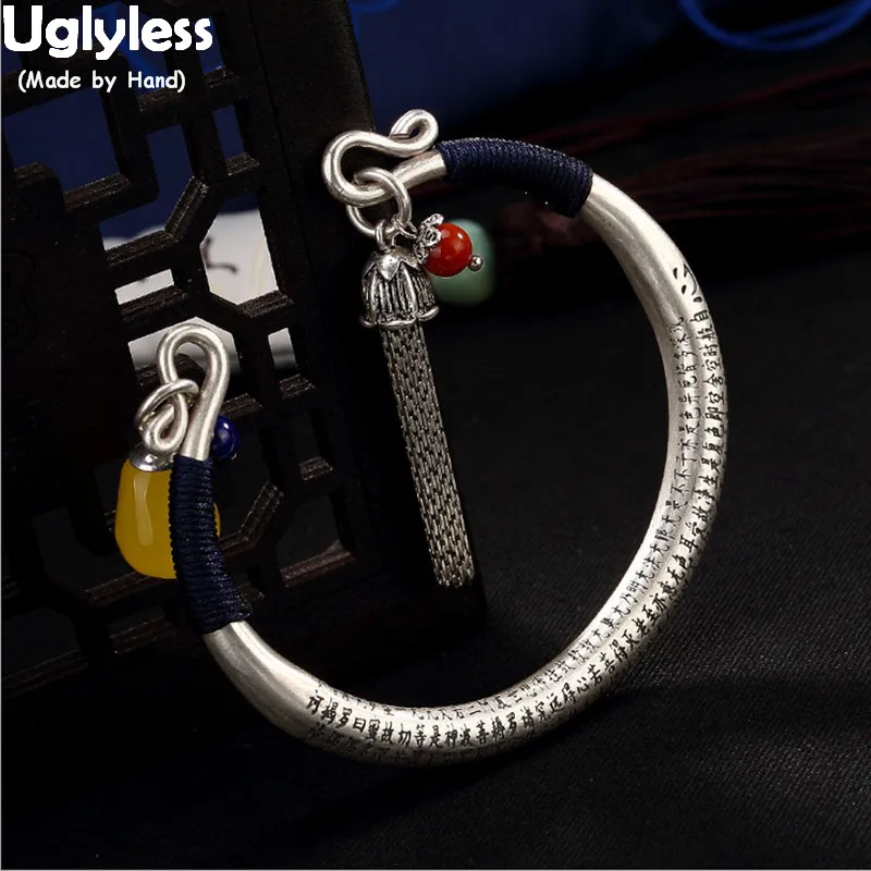 Uglyless Настоящее серебро 99.9% браслеты с кистями для женщин Натуральный Янтарный
