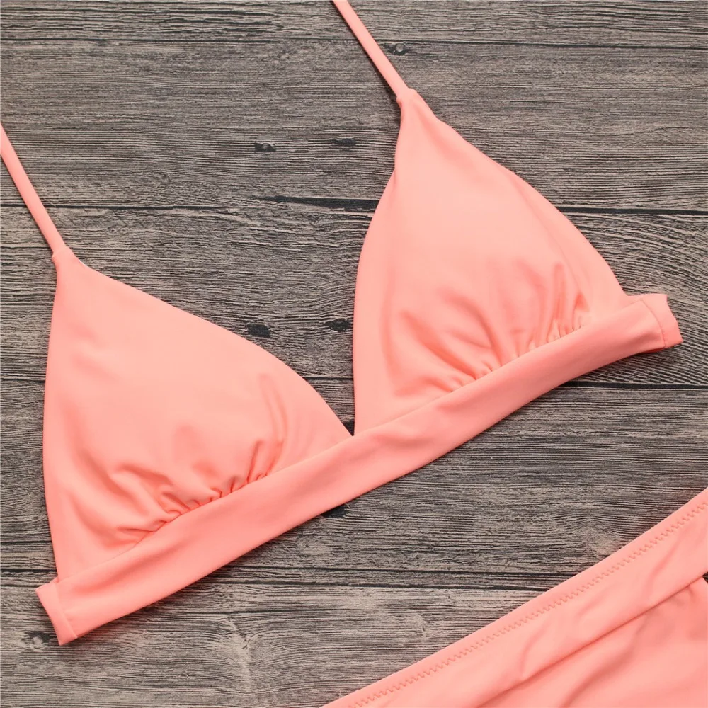 2018 Women Plus Size Sexy Bikini Set High Waist Swimsuit Female Solid Colors Bikinis Two Pieces Backless Bathing Suit 2XL | Женская