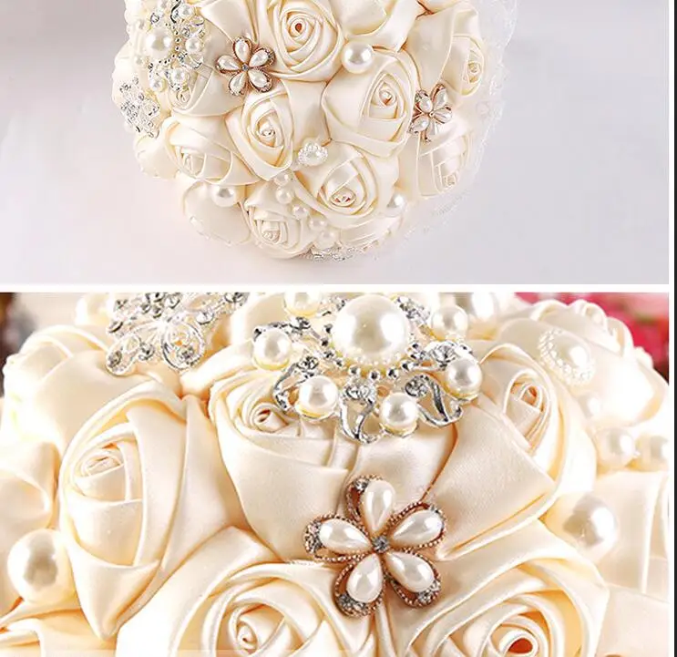 AYiCuthia Gorgeous Beaded Pearl Wedding Bouquet Ivory Rose Bridesmaid Flowers Artificial Bridal Bouquets S22 | Свадьбы и торжества