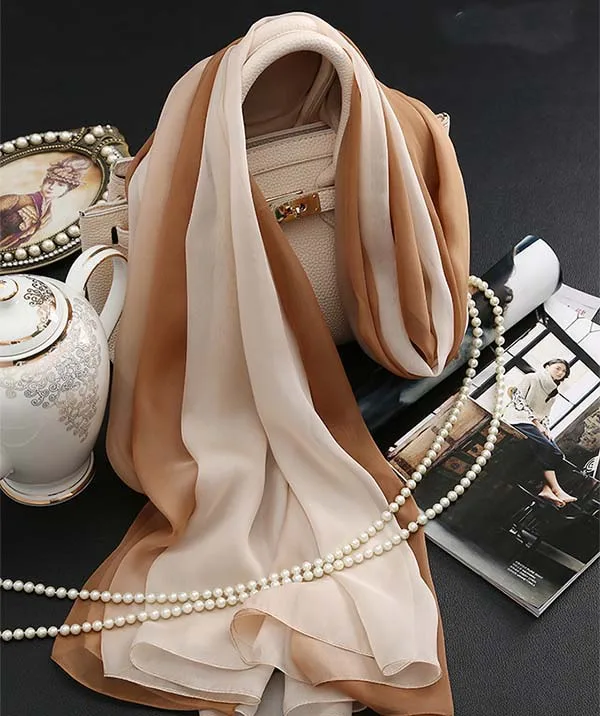 Brown Nude Color Gradient High quality Silk scarves China wholesale scarfs Summer Beach Towel Multifunctional Bandana Scarf |