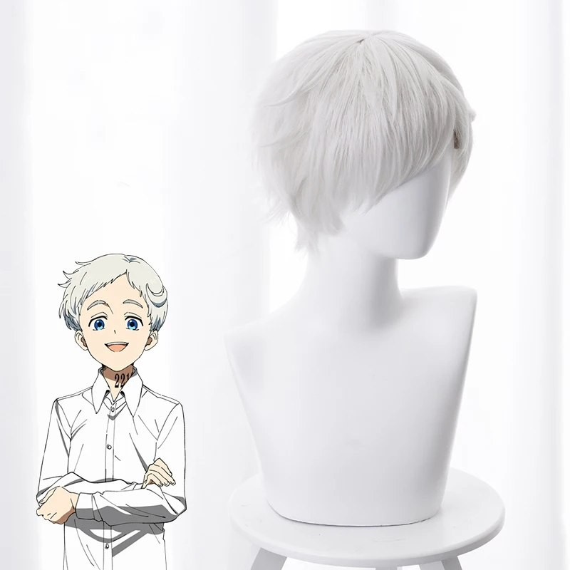

Norman 28cm Short Pure White Cosplay Wig Anime The Promised Neverland Yakusoku no Neverland Heat Resistant Hair Wigs + Wig Cap
