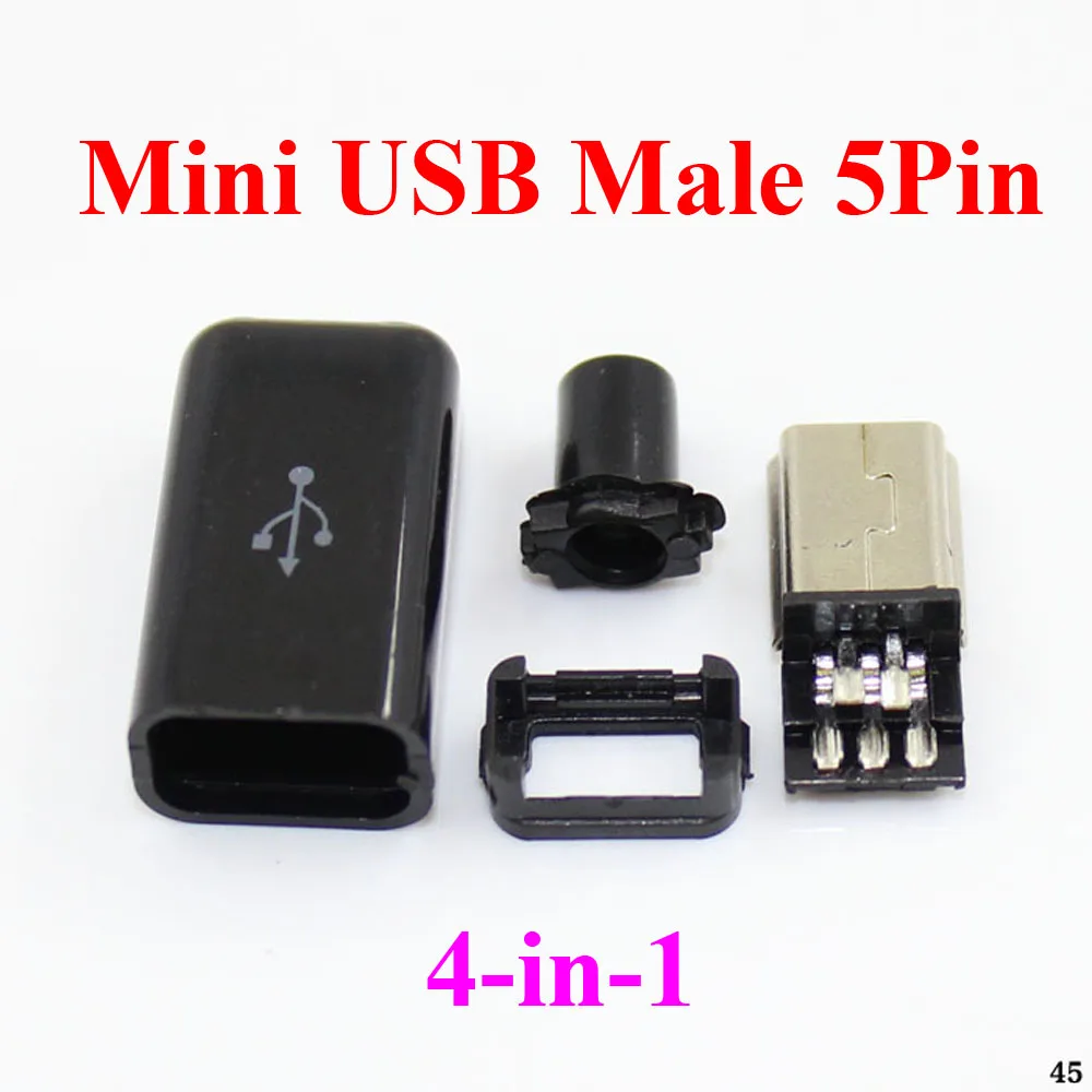 50-1000 шт. мини USB разъем 4 в 1 мужской Джек 2.0 5PIN Электророзетка с пластик чехол для