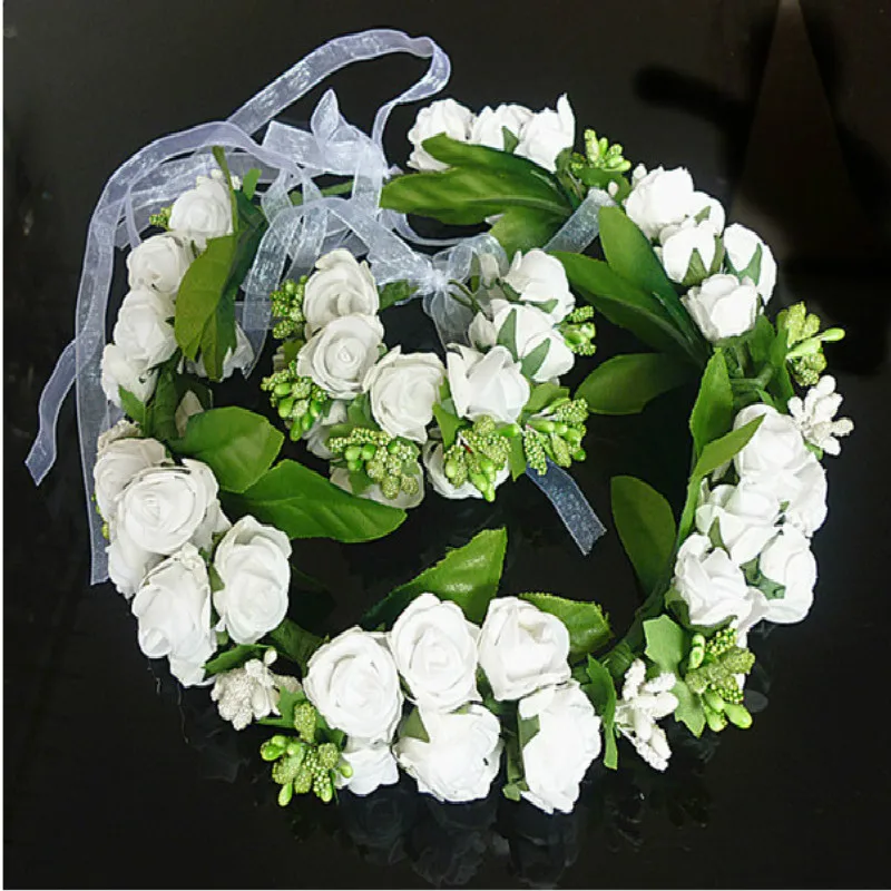 Бело-розовые аксессуары для волос женщины девочки, набор из пены, цветочный головной убор и браслет, пляжная свадьба, искусственная цветочная венок на запястье.