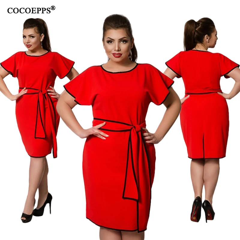 Женское короткое платье с поясом CANCUT элегантное офисное вечернее большого