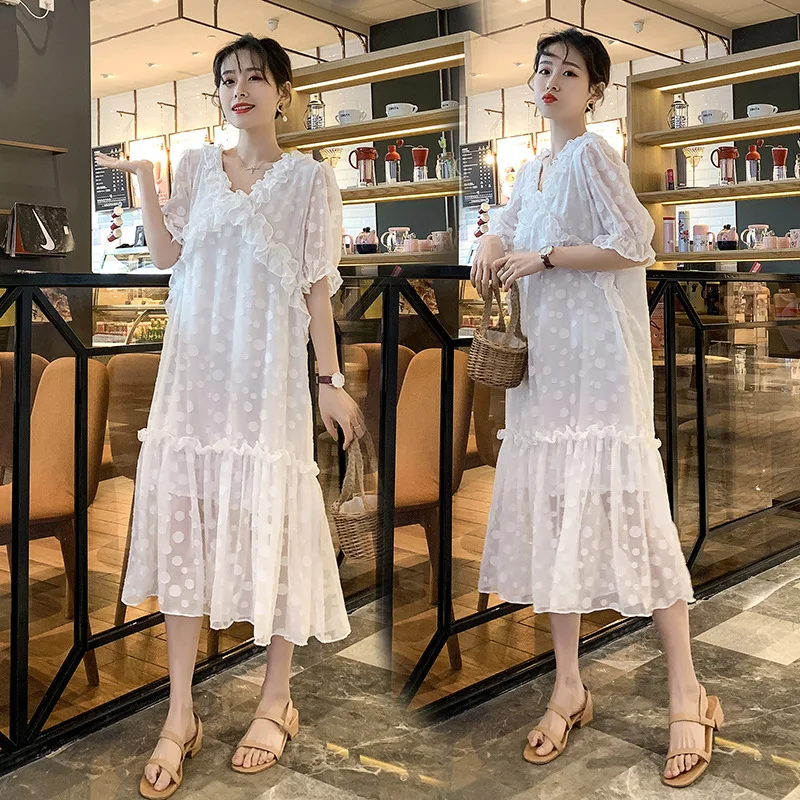 Одежда для беременных лето 2019 белое длинное платье платья милое | Мать и ребенок