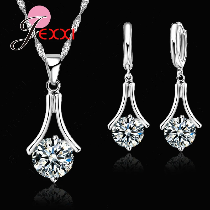 

Fashion Simple Jewelry Set Women 925 Sterling Silver Wedding Anniversary Bijoux Necklace Earrings Dropshipping