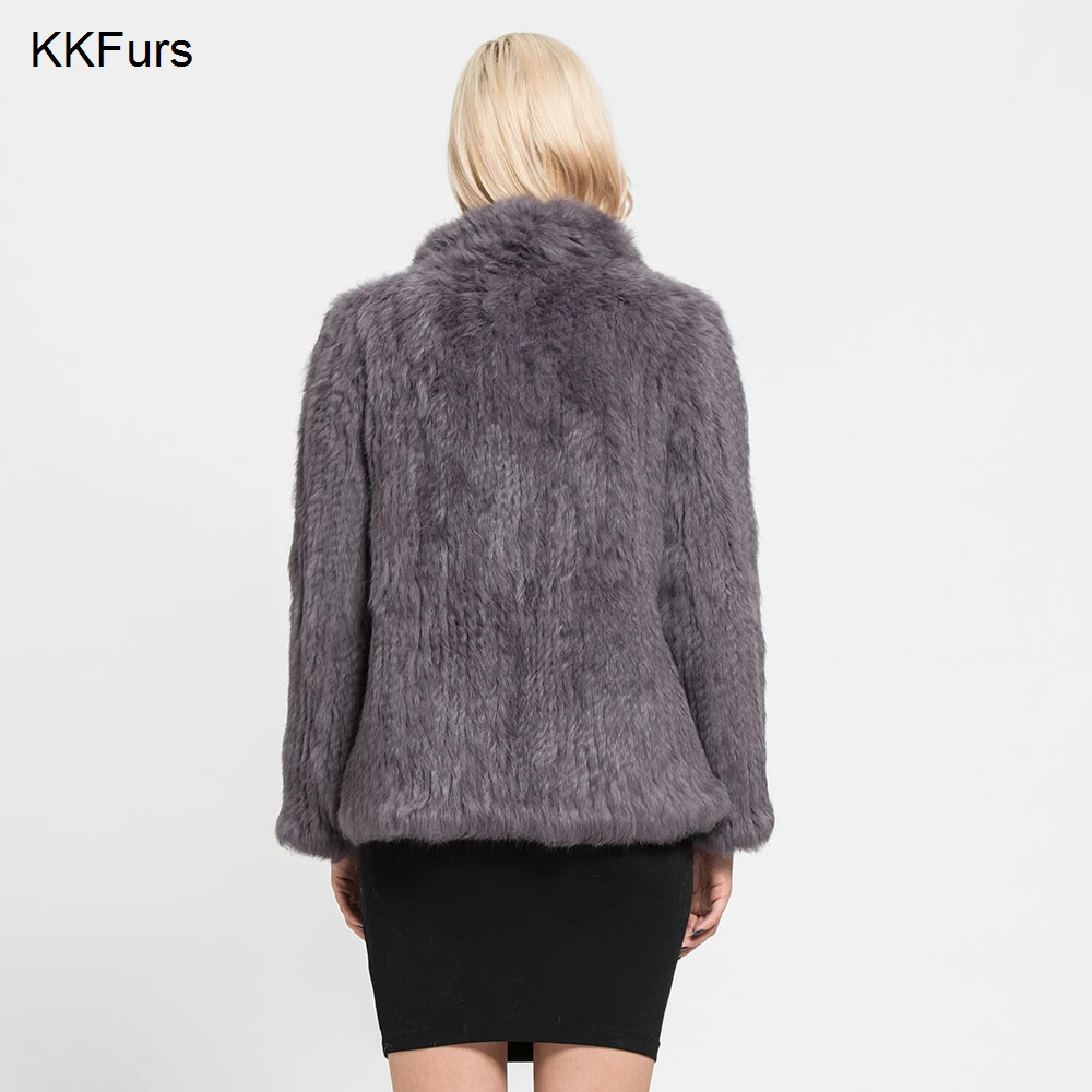 JKKFURS 2021 Новая Женская Толстая вязаная шуба из 100% натурального кроличьего меха