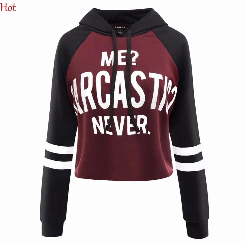 2017 Hot Women's Clothing Printing Letters Hoodies Hooded Sweatshirts Crop Tops Patchwork Hoody Women SVH031739 | Женская одежда