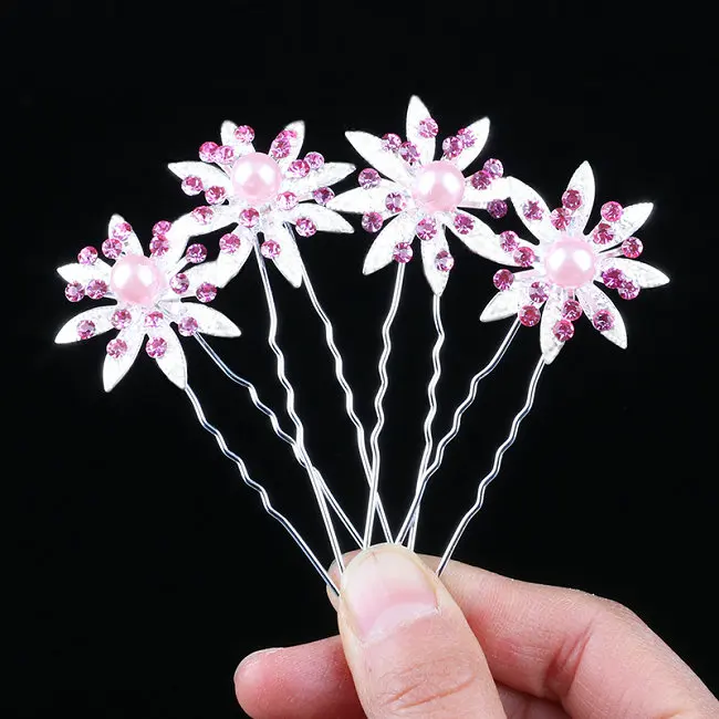 zhenzhuhua pink 10 шт./лот, роскошные свадебные шпильки для свадебной прически, украшения для волос, Винтажные заколки для волос с жемчугом и цветком для женщин и девушек, аксессуары для волос - Окраска металла: zhenzhuhua pink