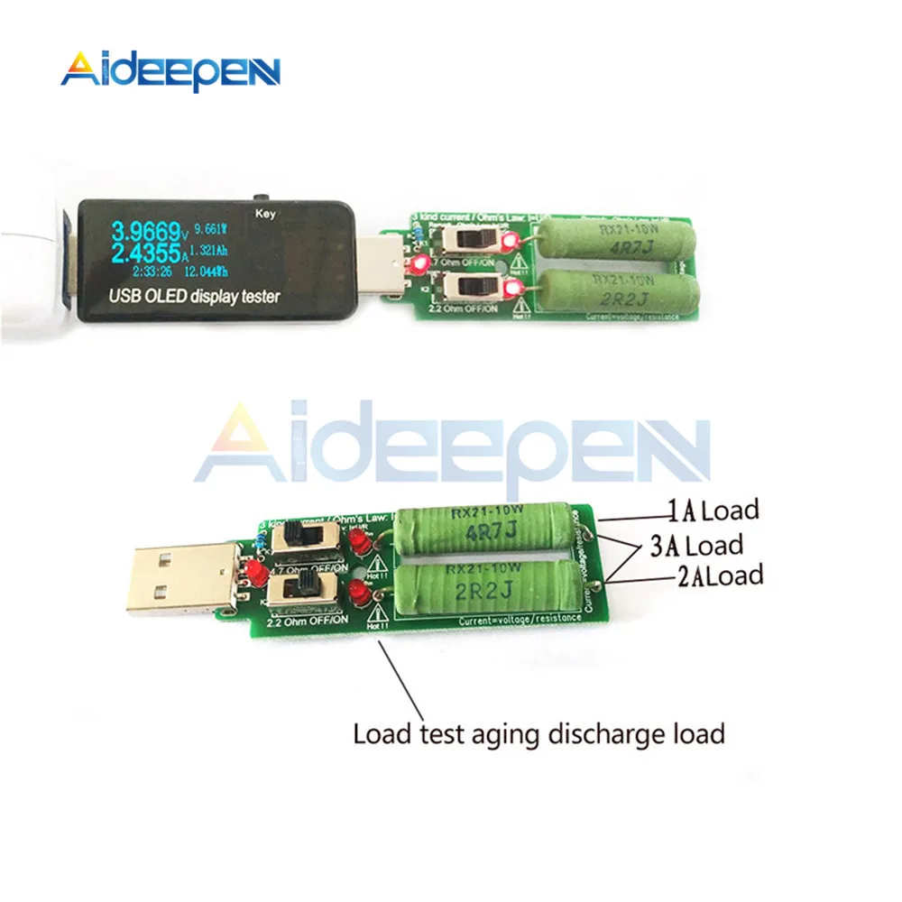 USB резистор с переключателем Электронная нагрузка 5 в 1 а/2 а/3 а регулируемым