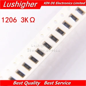 100 шт. 1206 SMD резистор 5% труба из углеродистого волокна 3K Ohm 302 3,0 ком 3000ohm