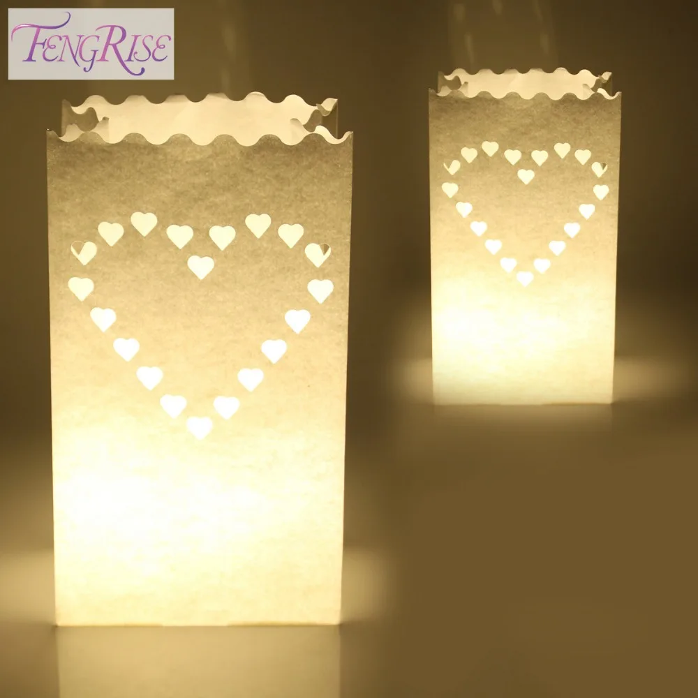 FENGRISE 10 шт. Белый Подсвечник в форме сердца Luminaria бумажный фонарик подсвечник