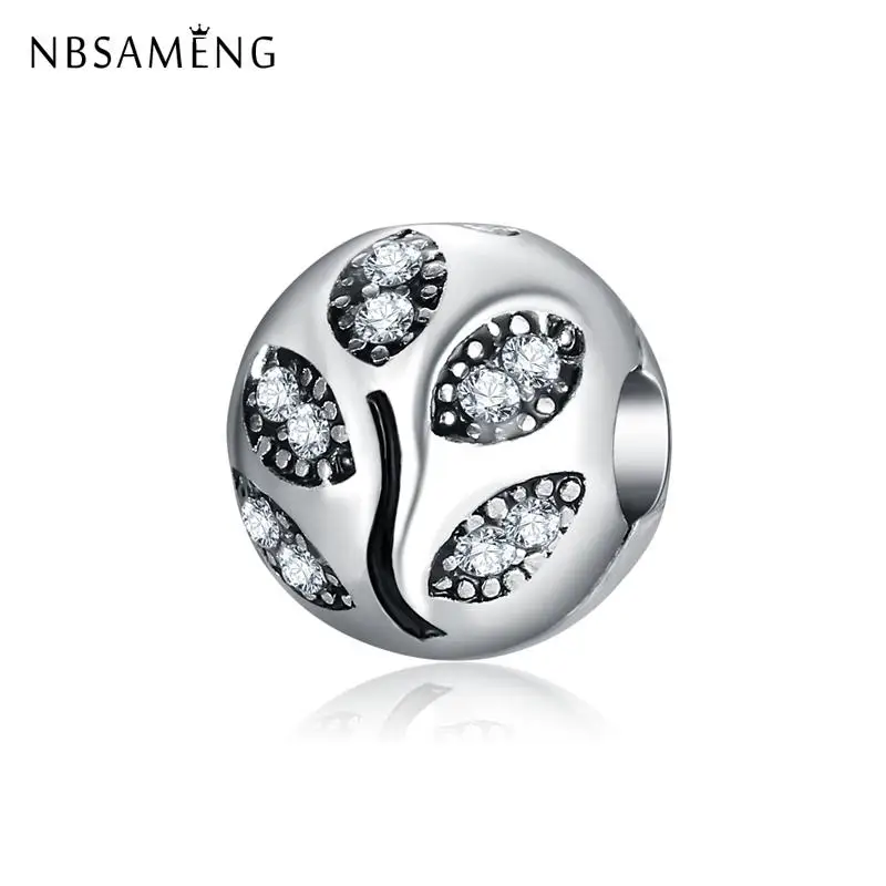 

Silver Plated Beads Charms European Vintage Sparkling Leaves Crystal Charm Fit Original Bracelets Women Diy Jewelry