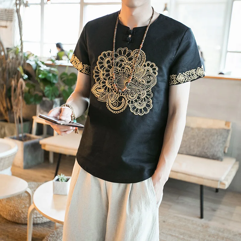 Ethic Chinese Unique Short Sleeve Embroidery Men T-Shirts | Мужская одежда