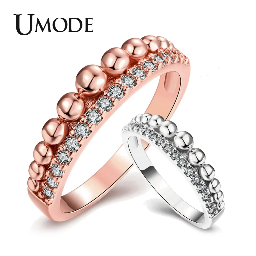 

UMODE Fashion Cubic Zirconia Eternity Band Rings for Women Round Ball Rose Gold Color Rings Femme Jewelry UR0459