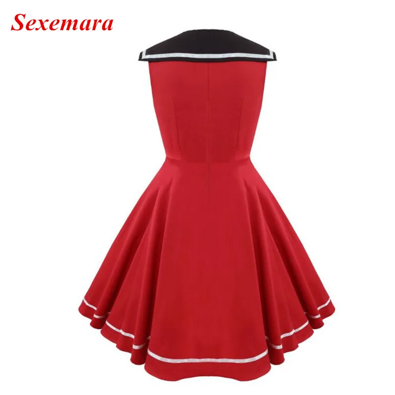 SexeMara New Christmas Year Red V Neck Vintage 50s Rockabilly Housewife Casual Full Circle Swing Dress Party Vestidos | Женская одежда
