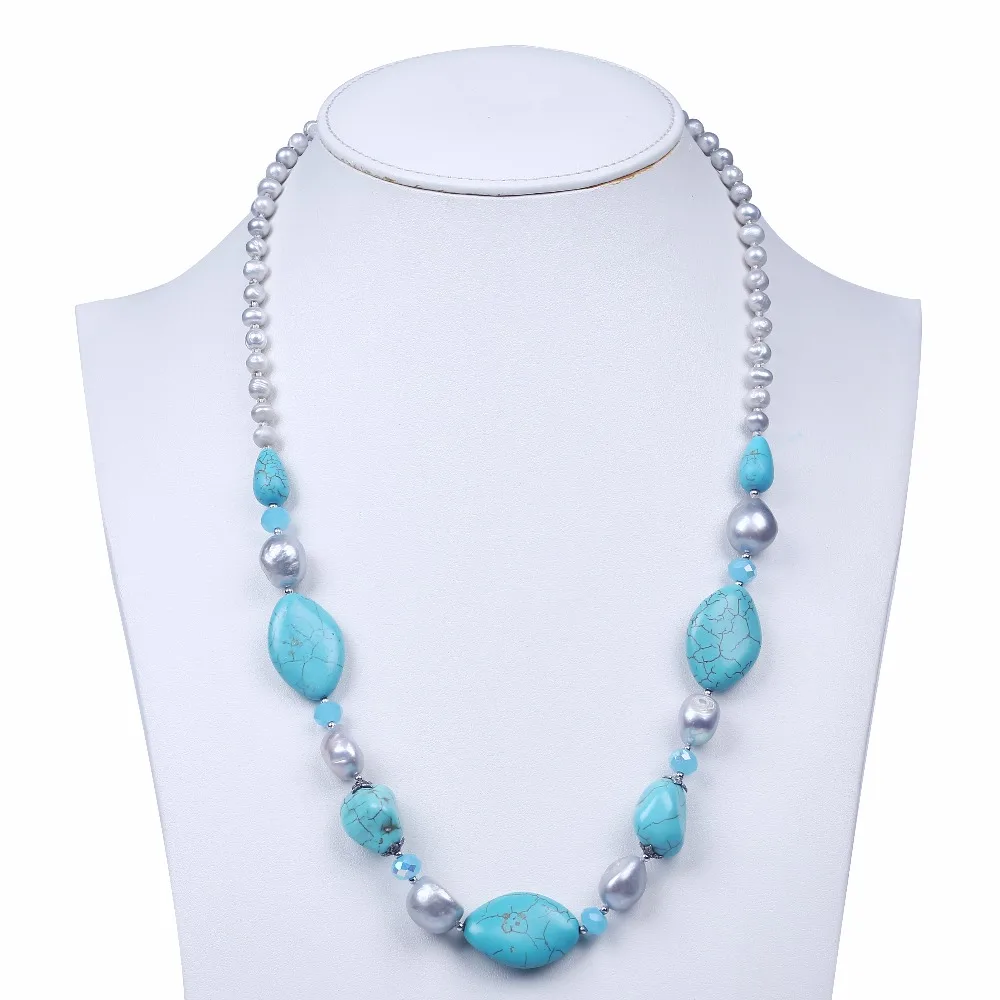 New Arrived Natural Blue Stone Baroque Shape Freshwater Pearl Long Jewelry With Rhinestone Clasp Bead Strand Necklace | Украшения и